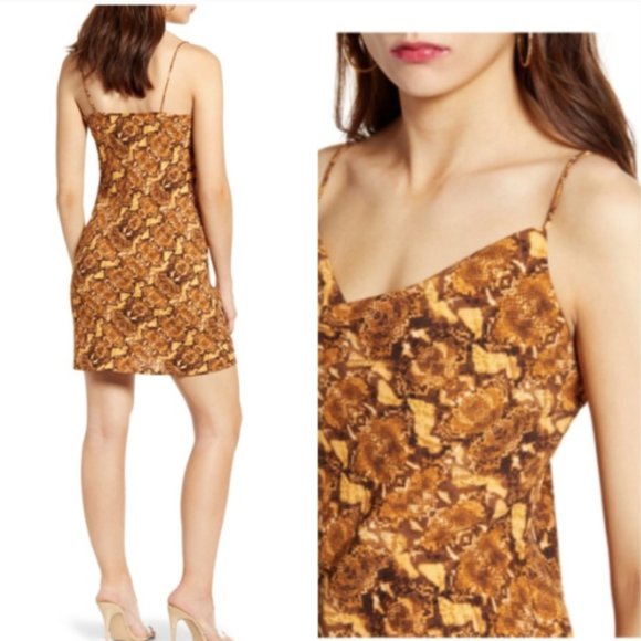 J.O.A | Just One Answer | orange and brown snake skin printed mini dress small - Picture 1 of 14